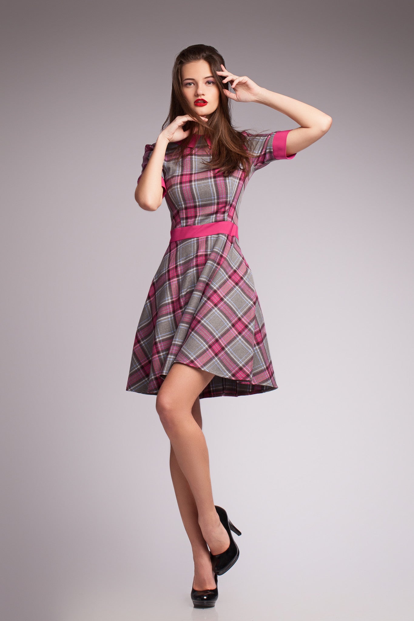 Grey and Pink Check Dress
